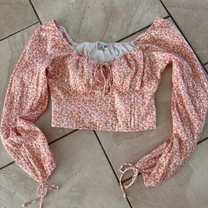 American Eagle Long Sleeve Orange Floral Corset Crop Top